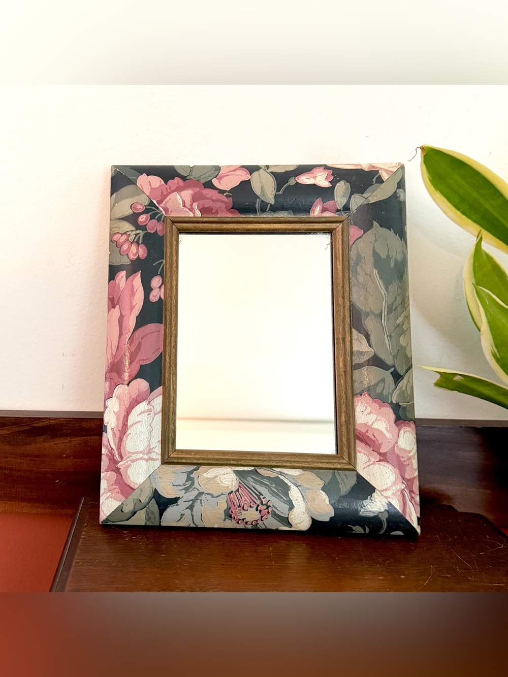 Vintage Dark Cottagecore Moody Floral Mirror Rectangle Gold Trim Wall Hanging
